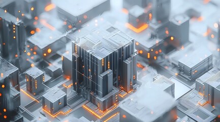 Abstract futuristic city with glowing circuits