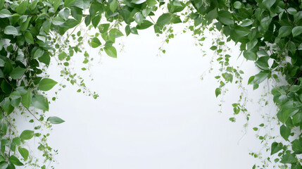 Poster - Branches with green leaves creating a natural frame on a white background, ideal for inserting text or images