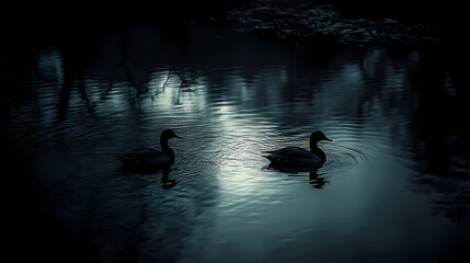 Wall Mural - low light badeente photography night ducks