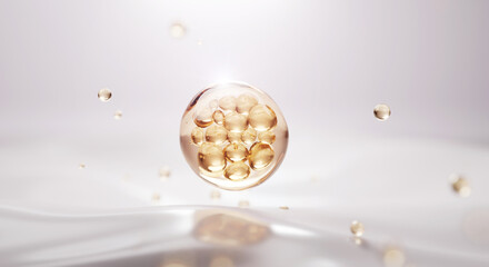 3d collagen skin serum and vitamin illustration isolated on soft color background. concept skin care