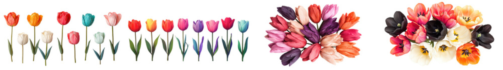 Wall Mural - Vibrant and Colorful Tulip Flower Bouquet Arrangement in a Springtime Garden  Variety of Blooming Red Pink Yellow White and Purple Tulips with Petals and Stems