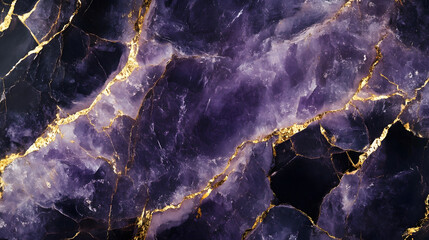 Leinwandbilder - Enchanting abstract background of natural amethyst crystal structure with mesmerizing golden veins and shimmering highlights creating a premium luxurious and geometric design