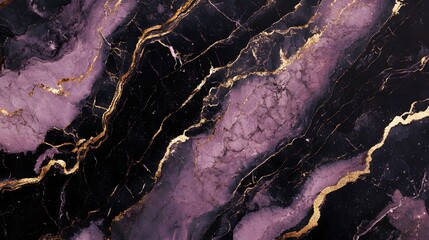 Poster - Enchanting Purple Marble Texture with Shimmering Golden Veins   Mesmerizing Abstract Fractal Pattern in Luxury High End Stylish Design