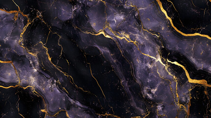 Poster - Exquisite abstract background with a mesmerizing marble texture showcasing swirling golden patterns in rich dark purple and grey shades  This stunning