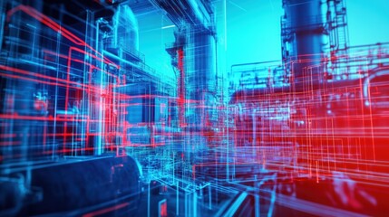 Poster - Thermal imaging reveals gas leak with detailed blue and red heat signatures in industrial facility during technical analysis. Generative AI