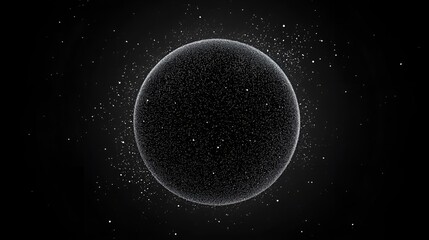 Wall Mural - Abstract black sphere with glowing white particles floating in dark space background