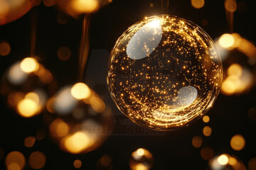 Poster - A mesmerizing golden sphere filled with sparkling lights, creating a magical and festive atmosphere.