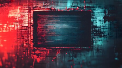 Fototapete - Futuristic digital glitch abstract neon frame display background with dynamic red and blue light patterns experimental modern art for technology science fiction or multimedia design