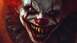 Creepy clown smile: a disturbing digital portrait. Demonic Smiling Portraits. Illustration