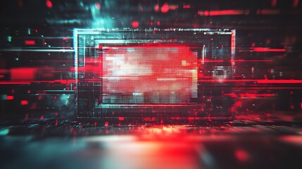Poster - Futuristic neon glitch matrix digital abstract background with geometric shapes frames and light effects  Vibrant hi tech modern visualization of data and technology  3D render