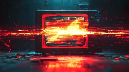 Leinwandbilder - Intense futuristic technological explosion with a dramatic digital composition featuring vivid neon colors dynamic energy and a captivating cinematic atmosphere