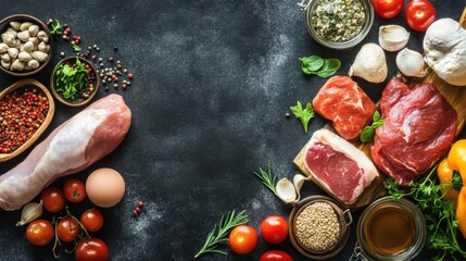Leinwandbilder - Colorful selection of fresh ingredients for culinary creations in a kitchen setting with herbs and spices present. Generative AI