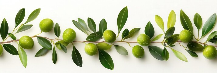 Wall Mural - Olive Sprig with Fruits Over White Background for Botanical Clipart