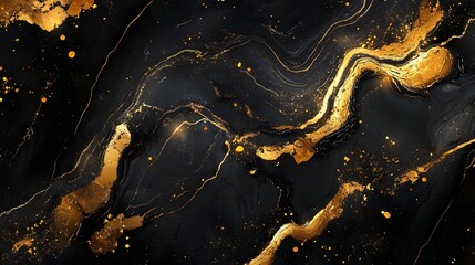 Poster - Luxurious abstract background with fluid golden marble texture featuring shimmering metallic brushstrokes granular patterns and a dramatic moody color palette  This high end
