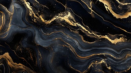 Fototapete - Luxurious abstract black and gold marble texture background with dynamic fluid patterns swirling waves and organic movement  Elegant premium and modern design with a creative visual appeal