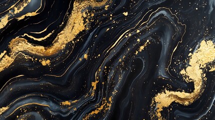 Leinwandbilder - Luxurious Abstract Gold and Black Marble Effect Flowing Dynamically with Splattered Ink and Fluid Motions  Elegant Ornate Background for Decor Fashion and Design