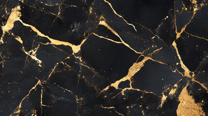 Fototapete - Luxurious Black and Gold Marble Texture with Intricate Veins and Cracked Patterns for Premium Backgrounds and Designs  Elegant Sophisticated