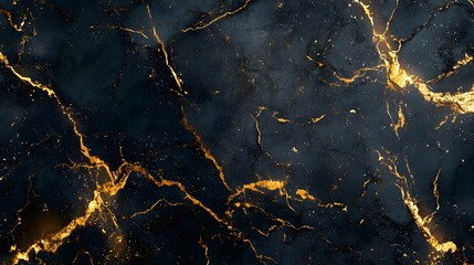 Aufkleber - Luxurious Cracked Marble Texture with Golden Veins Abstract Background  Elegant dark stone material with fiery glowing fractal pattern and shattered concrete effect