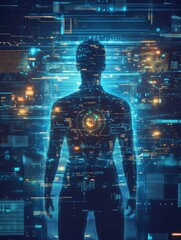 Leinwandbilder - Human silhouette filled with futuristic AI graphs and data visualizations representing advanced analytics and technology concepts. Generative AI