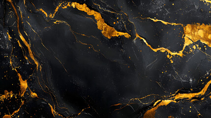 Fototapete - Luxurious Dark Marble Texture with Golden Veins Abstract Background Design  Dramatic Moody Black Granite Slab Surface Pattern with Vibrant Metallic Accents