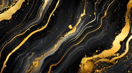 Poster - Luxurious Golden and Black Marble Abstract Texture with Swirling Fluid Patterns and Glittering Accents  Dramatic Moody and Sophisticated Background Design Perfect for High End Branding Packaging