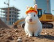 © White IMGStock - A rabbit wearing a hard hat on a construction site. Easter Rabbit at construction site