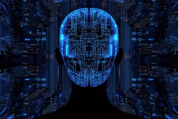 Leinwandbilder - Silhouette of a human head with glowing neon circuits representing advanced AI technology. Generative AI