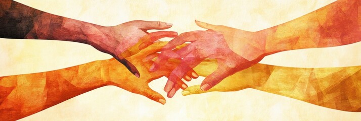 Aufkleber - Symbolic illustration of unity and support through interconnected hands showcasing diverse skin tones and harmony. Generative AI