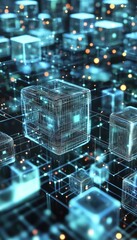 Wall Mural - digital cubes representing network connectivity in technology and ai advancements