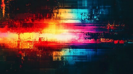 Poster - Mesmerizing Abstract Digital Art with Vivid Glitch Effects and Futuristic Visualizations  Digitally rendered image featuring a striking dynamic composition of abstract shapes patterns