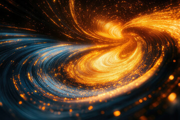 Leinwandbilder - A mesmerizing swirl of golden and blue light strands, creating a cosmic vortex effect.