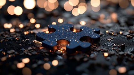 Interlocking digital puzzle pieces glow against a futuristic blue abstract background, representing the concept of API integration and seamless connectivity