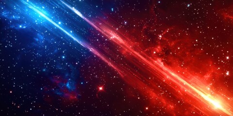 Wall Mural - Red and blue space background with a red line