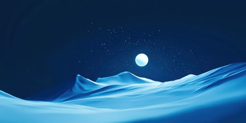 Wall Mural - Large moon is in the sky above a snowy mountain