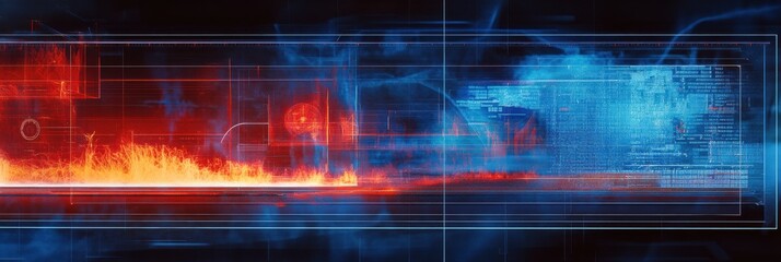 Poster - Thermal imaging reveals gas leak with blue and red heat signatures in detailed scientific analysis display. Generative AI