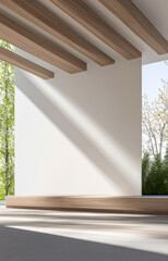 Wall Mural - Modern minimalist interior with natural light and wooden accents in a serene setting