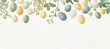 © Lena - Flat lay featuring hand-painted  soft pastel eggs, surrounded by dried flowers, vintage French-style photography with soft focus edges, subtle grain. Spring theme, empty space for text, banner