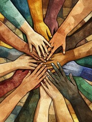 Aufkleber - Interconnected hands symbolize unity and support among diverse communities during a collaborative effort. Generative AI