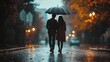 © Ball - man and woman strolling through the rain under an umbrella