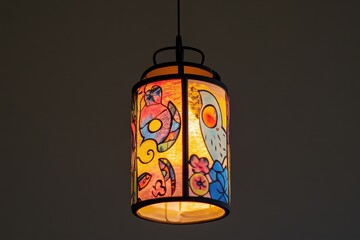 Poster - A decorative illuminated chandelier hangs with artistry and lighting