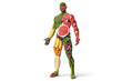 © peppystudio - A full-body side profile of male human figure made entirely from various fruits and vegetables on white, healthy eating and healthcare concept