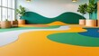 © Sirathee - Eco-friendly Playground Concept, Colorful Children's Play Area with Recycled Rubber Flooring and Green Wall Accents for Creative Fun