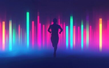 Poster - Runner Silhouette Against Colorful Neon Light Display at Night