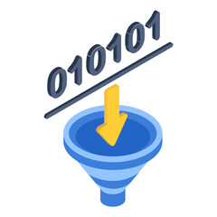 Binary Code Funnel isometric Concept, Data  Vector Icon Design, Software and web development symbol, Computer Programming and Coding stock illustration