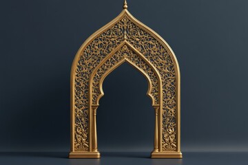 Wall Mural - A golden arched doorway with ornate design on a dark background