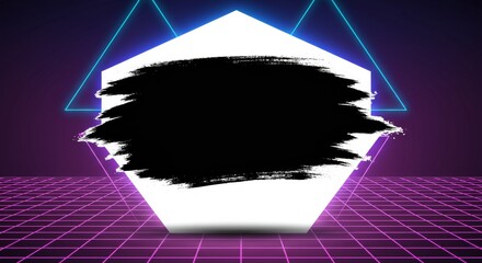 Wall Mural - Geometric Retro Frame With Purple Grid Background And Triangle Accents For Design Projects And Digital Artwork