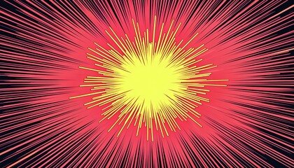 Wall Mural - Vibrant Pixelated Radial Burst of Red and Yellow Energy Against Dark Background Ideal For Abstract Backgrounds and Designs with Graphic Elements and Textures, Perfect For Posters, Social Media, and