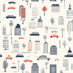 cityscape pattern cars, buildings, trees. urban design background for website
