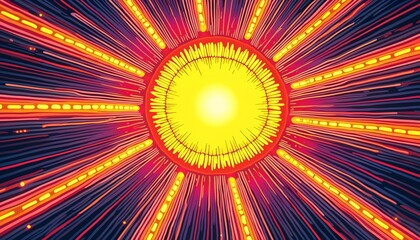 Wall Mural - Radiant Pixel Starburst in Yellow and Red Tones Perfect for Dynamic Digital Background Design With Illustration Style Elements Featuring Abstract Geometric Shapes And Patterns Ideal for Modern Design