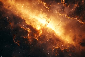 Wall Mural - Spectacular Cosmic Nebula with Vibrant Orange and Yellow Galactic Clouds in Deep Space